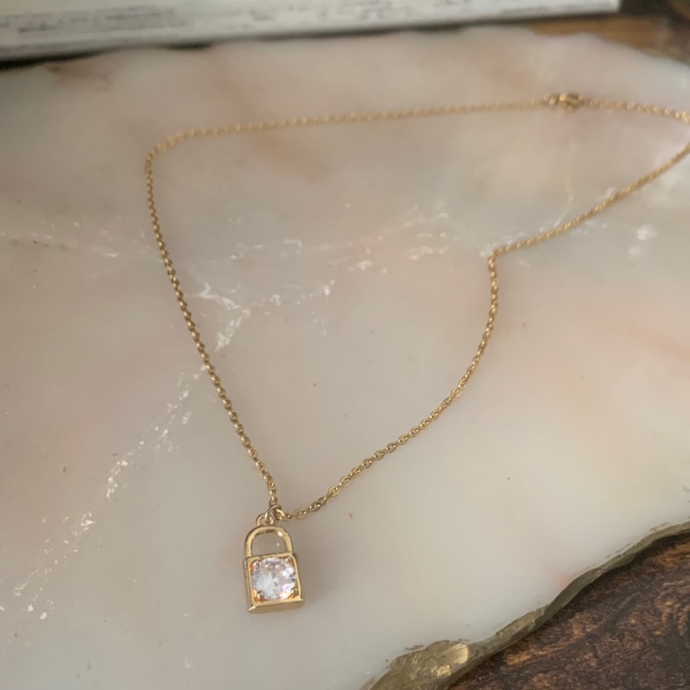 Beautiful handmade gold Lock Pendant Necklace with Swarovski
